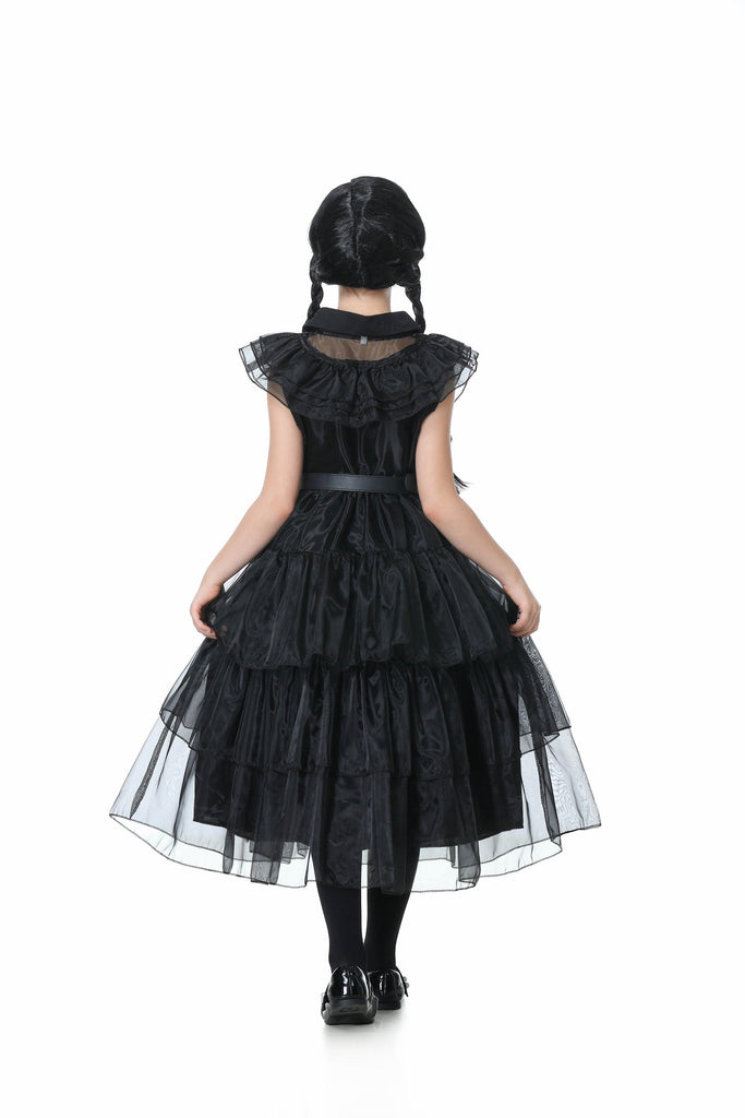 Wednesday Kostüm Kinder Mittwoch Schwarzes Kleid für Mädchen Halloween